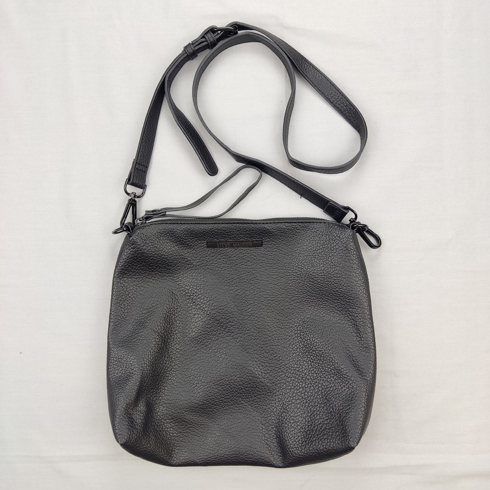 Steve Madden Purse Women Medium Black Crossbody Bag Pebbled Faux Leather Zip Top
